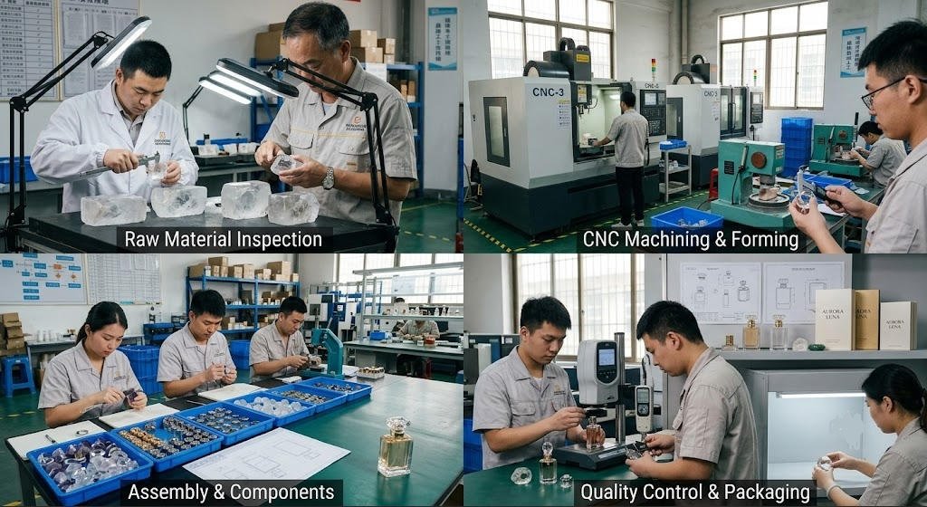Refillable crystal perfume cap production process
